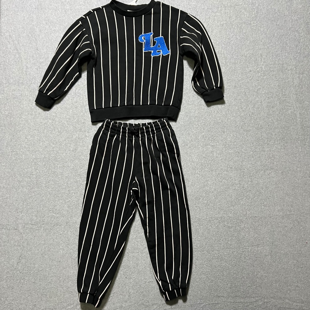 Kids H M Black White Pinstripe LA Sweatshirt Jogger Set Size 7 Years streetwear